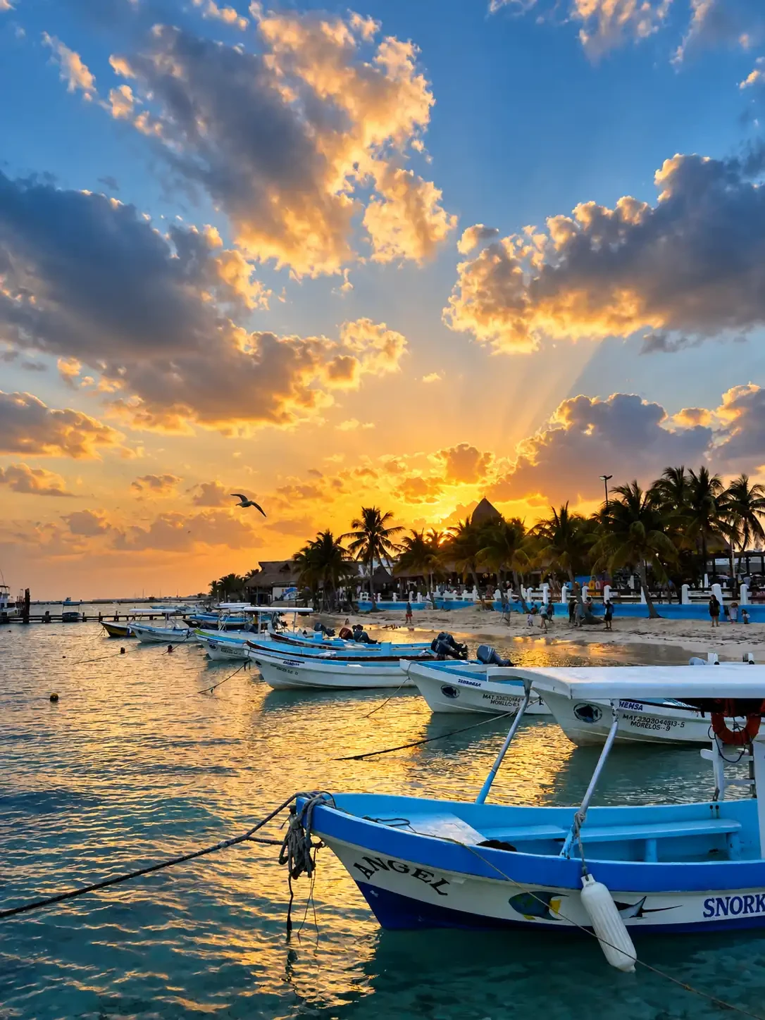 Fishing boats on the Caribbean Sea in Puerto Morelos